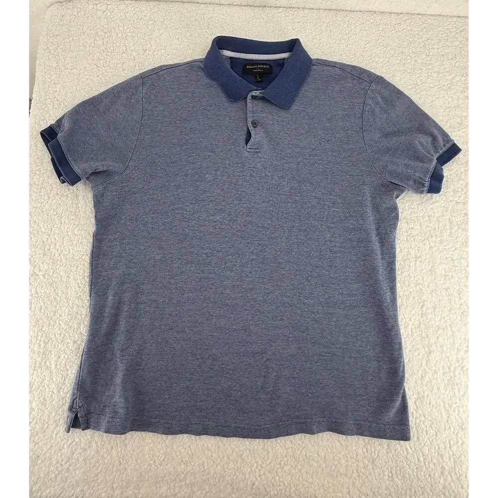 Banana Republic Blue Short Sleeves‎ Button Collar Classic Polo Shirt Large